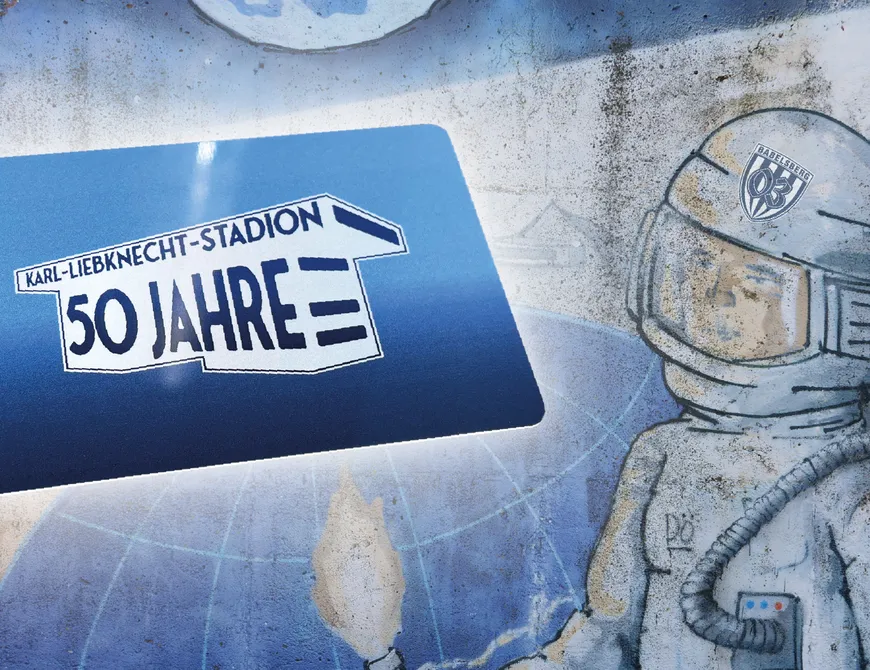 Bild Dauerkarte 2026/2027 auf Geffitihintergrund mit Kosmonauten