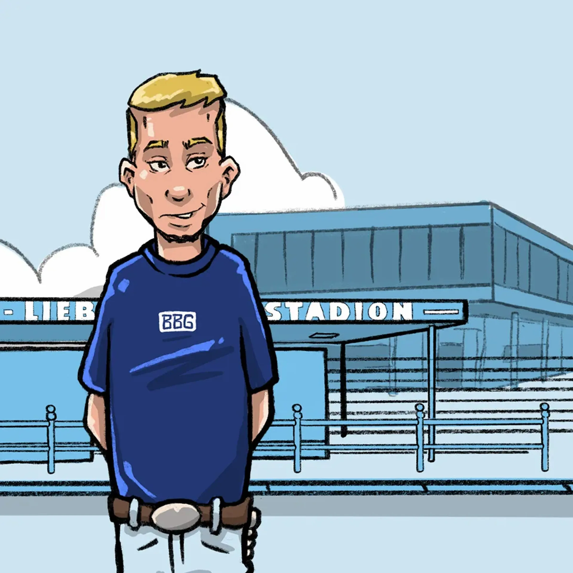 Illustration eines Typen im BBG-Shirt vorm KarLi